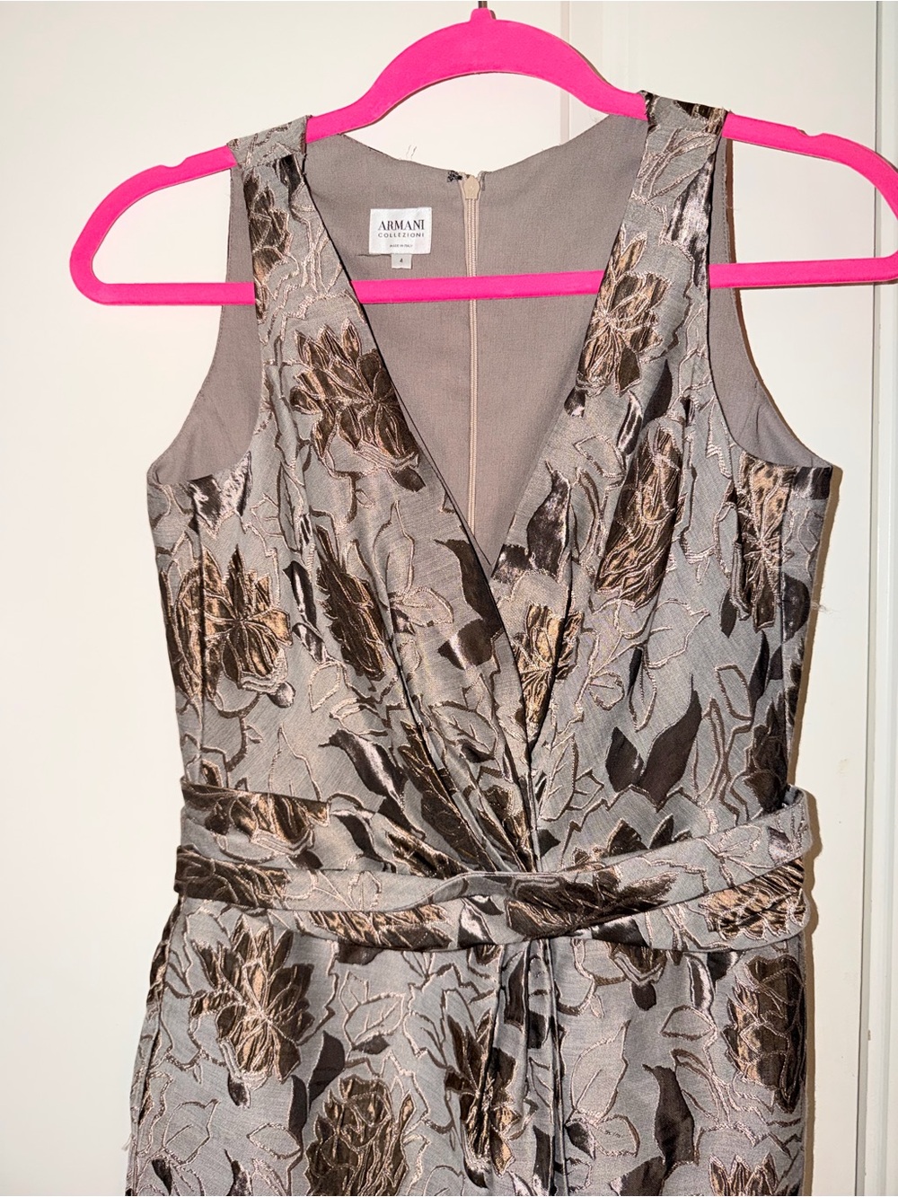 Armani Collezioni Silver and Bronze Floral Jacquard Midi Dress